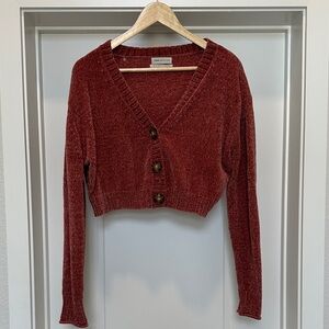 Urban Outfitters Burgundy V-Neck Crop Cardigan